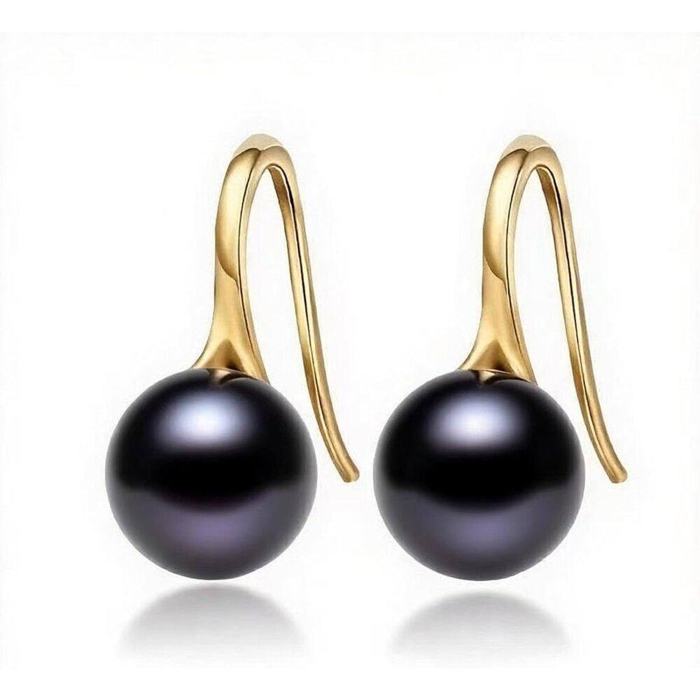 🆕 Women Black Pearl Drop Earrings Sterling 14k Unique Freshwater Real Jewelry